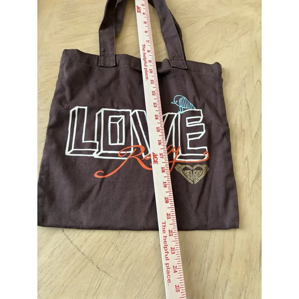 Vintage Y2K Roxy Canvas Tote Bag Brown LOVE Graphic Bird Surf Boho Skater
